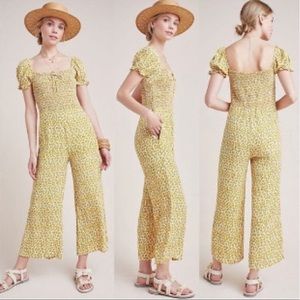 Faithfull the Brand yellow Laszlo sunflower jumpsuit romper size 6